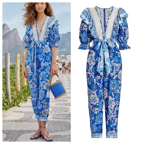FARM RIO Full of Flowers Linen Jumpsuit
